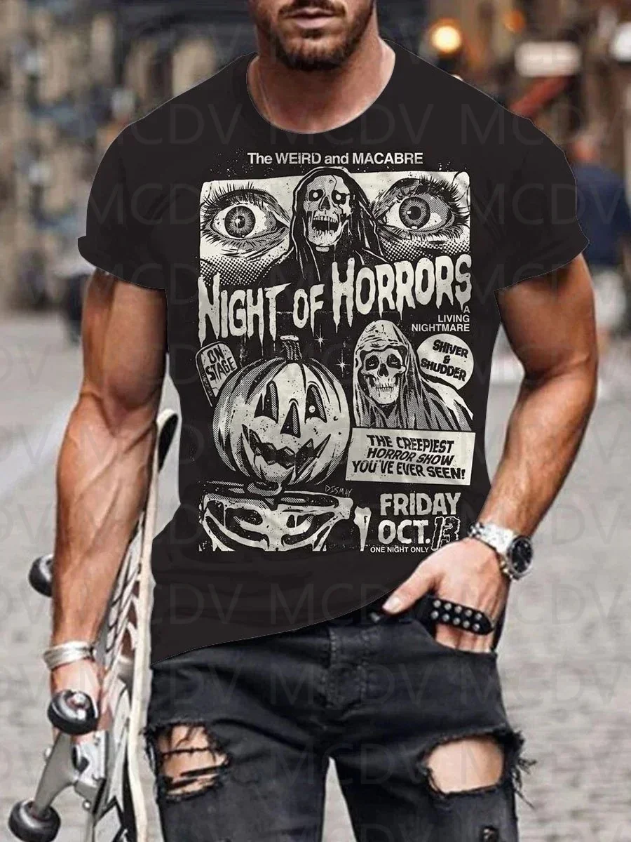 Men's Summer Shorts Sleeve Shirts Halloween Spooky Skull Pumpkin Fun Print T-Shirt