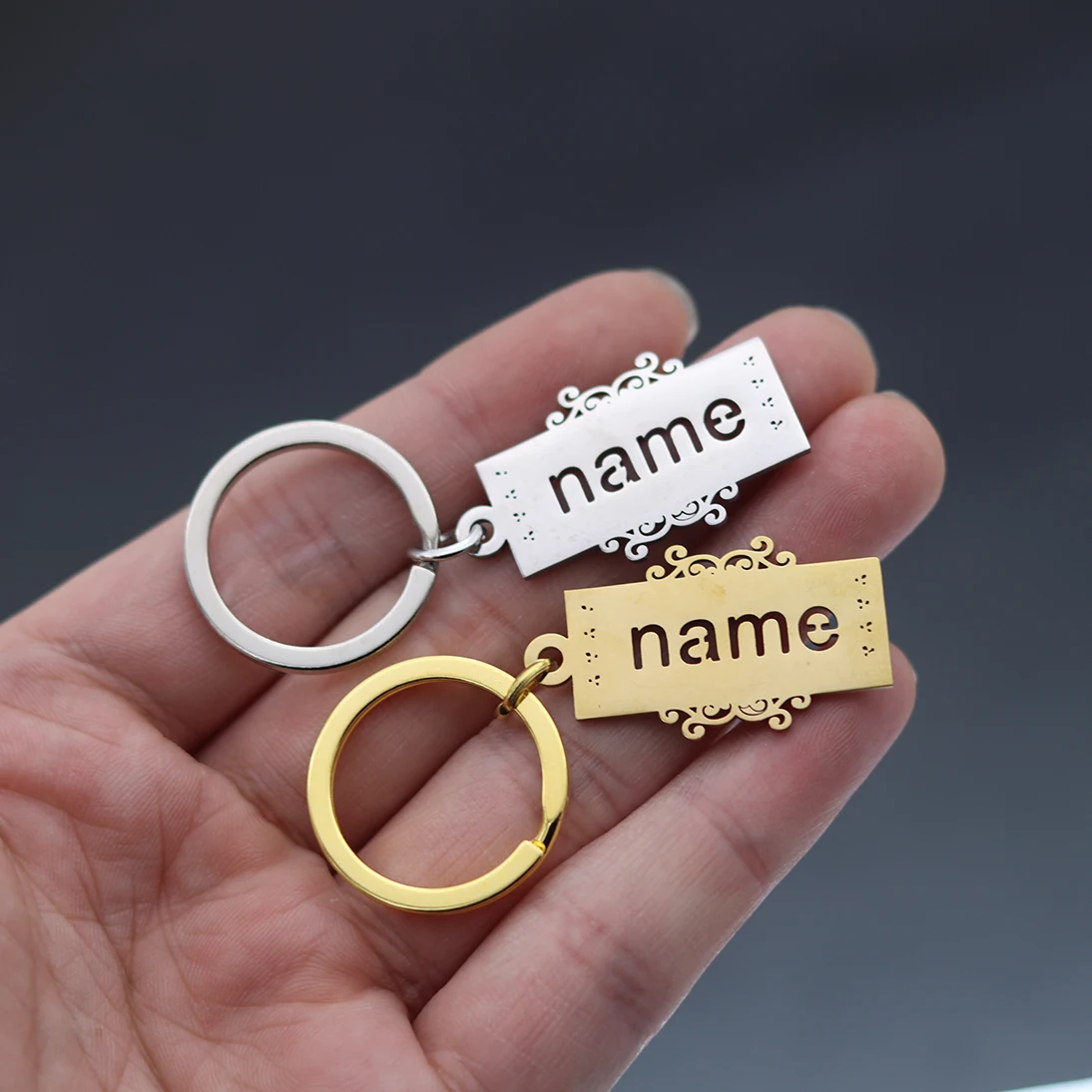 QIAMNI Custom Laser Engraved Name Keychain Personalized Stainless Steel Date Number Key Chains Customized Nameplate Keyring Gift