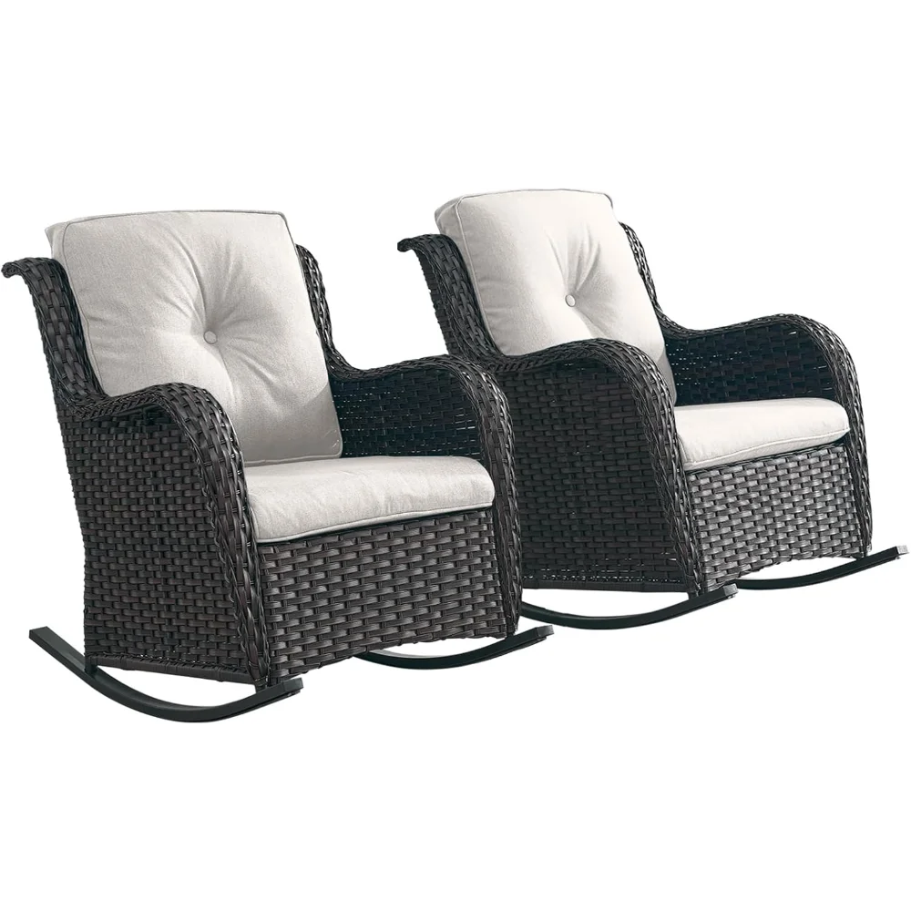 

Patio Chairs Outdoor Rocking Chair - 2 Piece Wicker Rattan Rocker Chairs Set with High Back and Deep Seating
