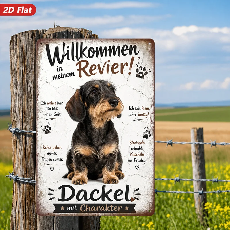 2D Flat, 1pc Metal Sign Wall Art, Dachshund Themed Home Decor, German - Inspired Design, 