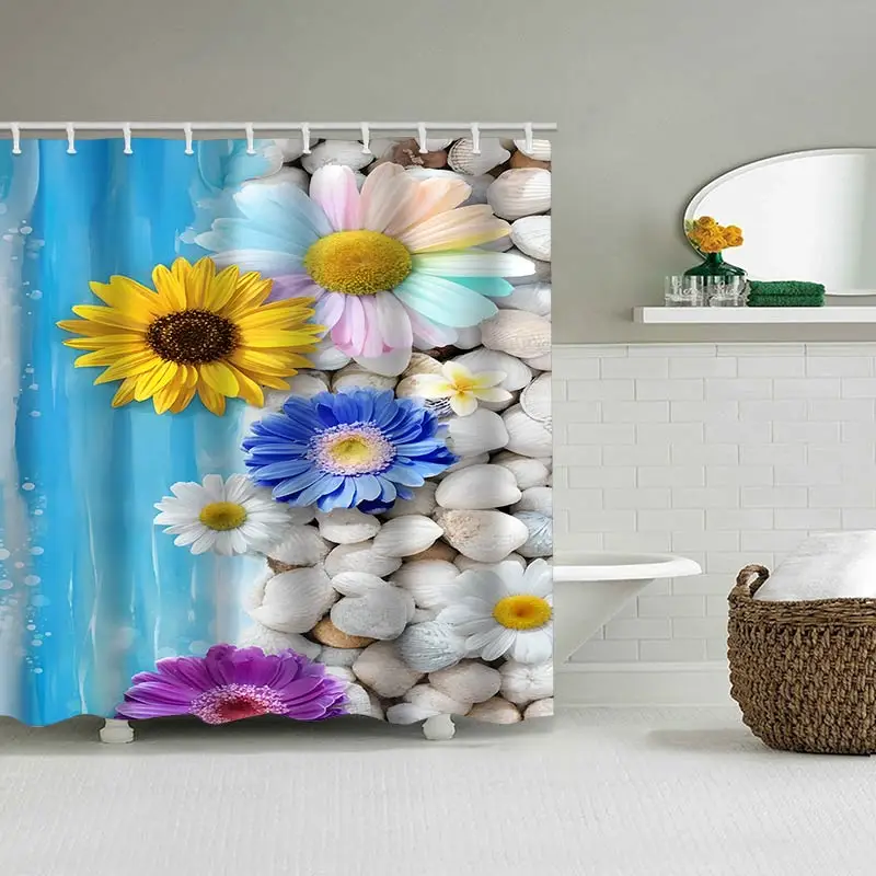 Sunflower Bathroom  Shower Curtain Colored Wood p Waterproof fabric bathroom Curtain With 12 Hooks Sunflower Home Deco Free Ship