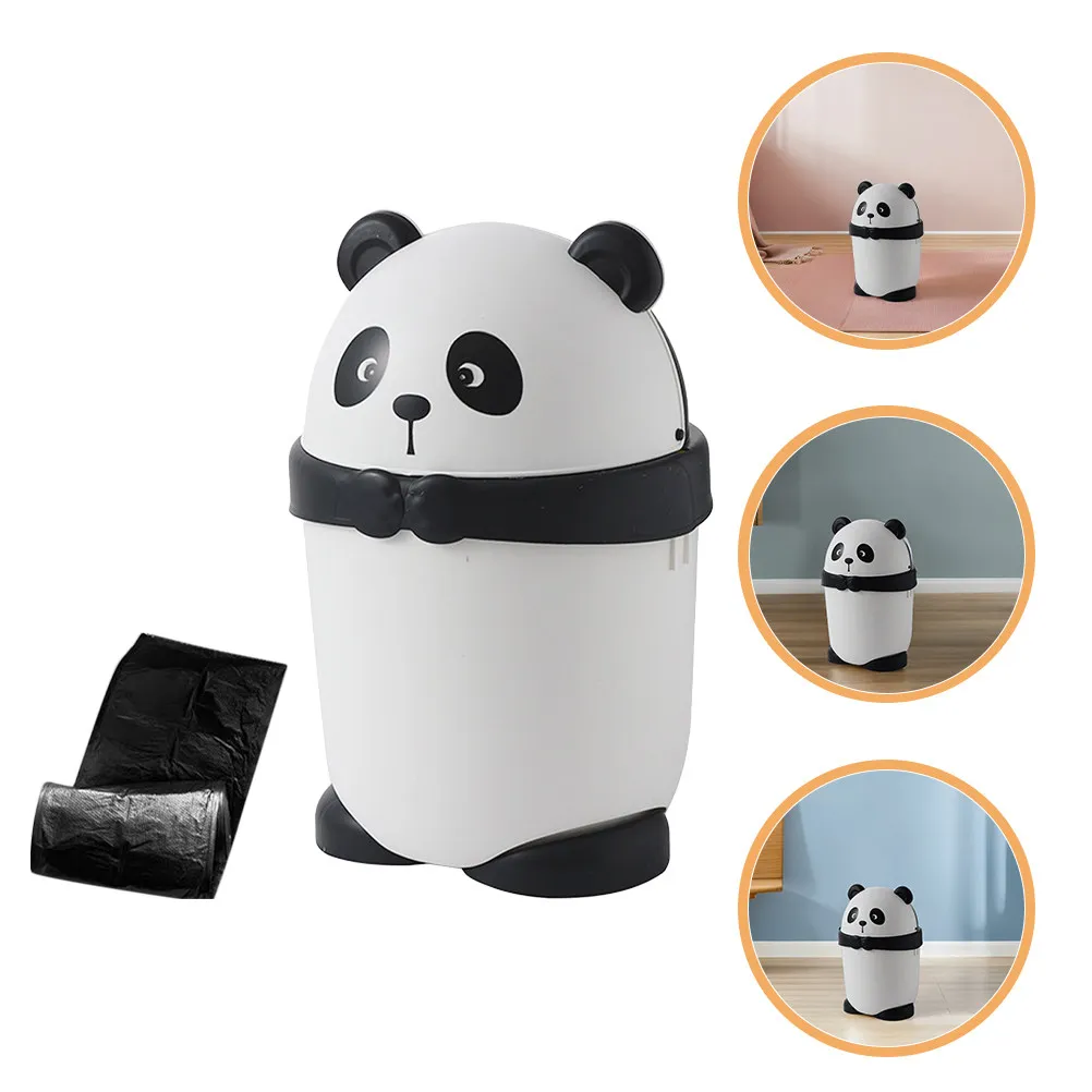 

Cute Panda Trash Can Cartoon Flip Lid Plastic Small Refuse Bin for Bedroom Kitchen Living Room Animal Waste Container