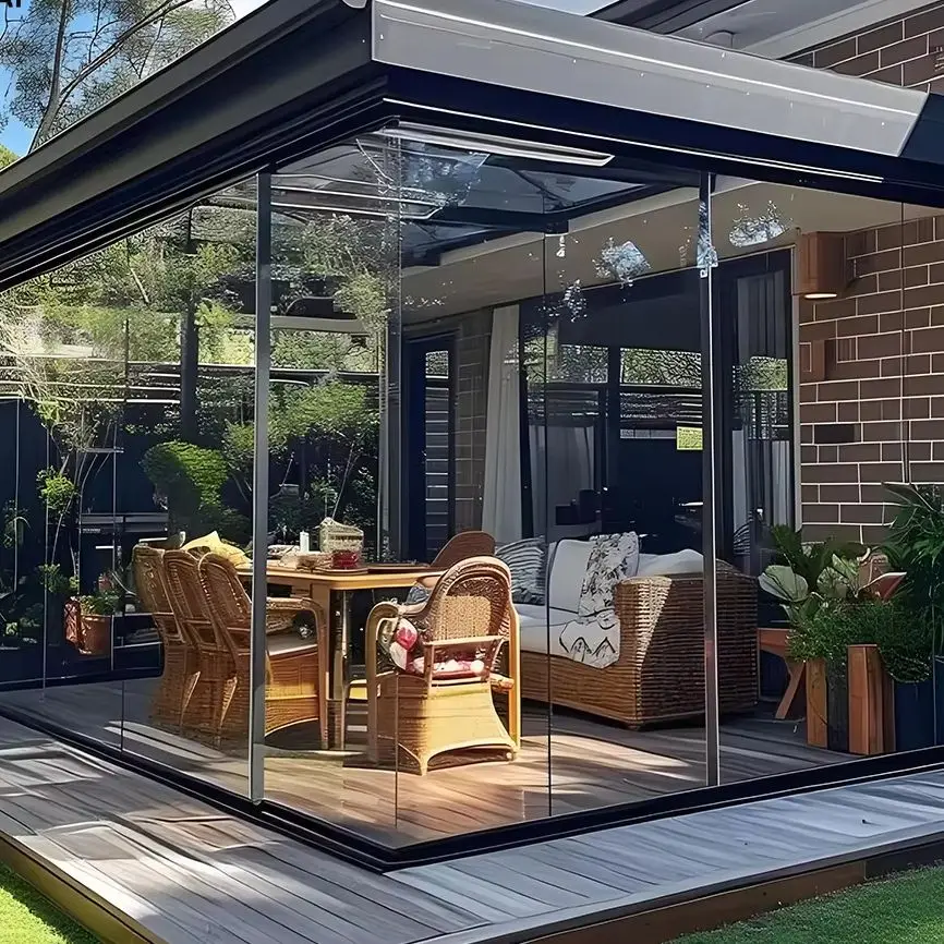 Modern Waterproof Outdoor Aluminum Sunroom Double Layer Tempered Glass Sloped Roof Suitable For Hotel Villa Garden Patio