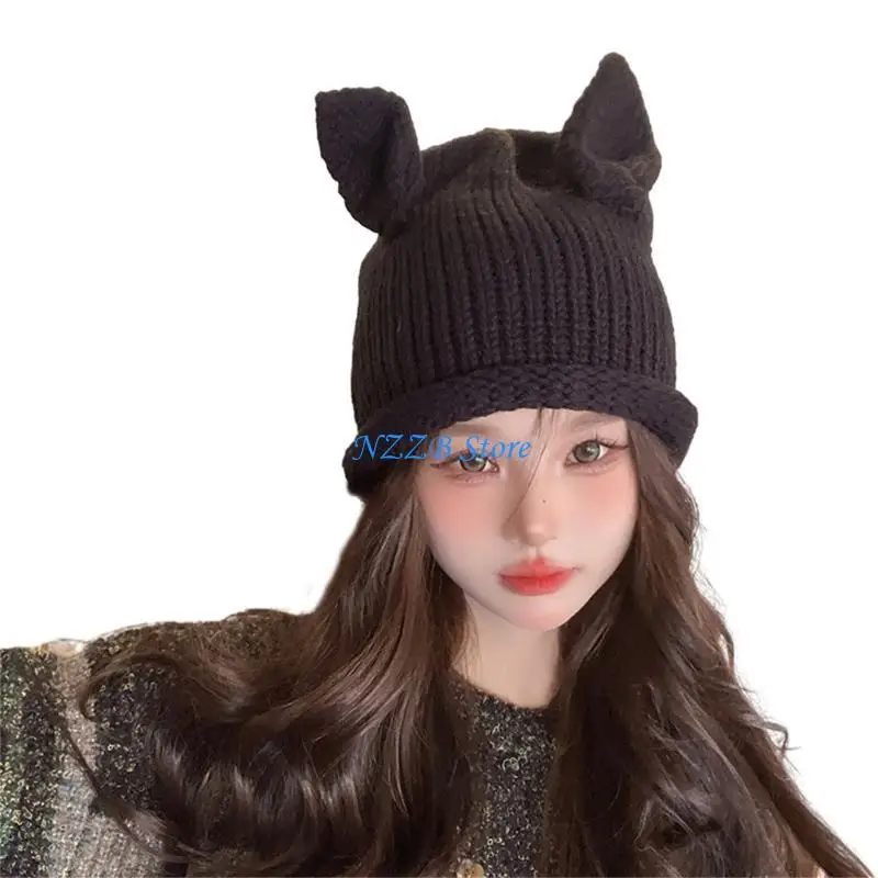 T21F قبعة دلو الأذن الجميلة للفتيات القبعات هدية لصديق قبعة صغيرة كروشيه ناعمة #3