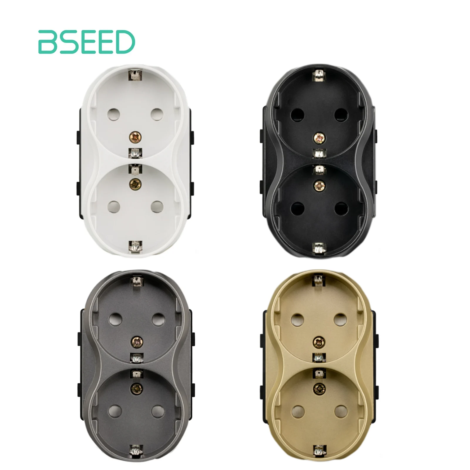 BSEED EU standard 86mm Double Sockets Module DIY Parts Plastic Materials EU Wall Socket Insert Function Key for Frame Part