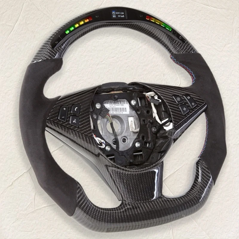 LED Display Suede Real Carbon Fiber Steering Wheel for BMW E64 630i 645ci 650i Custom Leather Steering Wheel Car Accessories 2