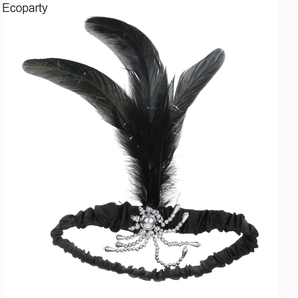 

women Hair Accessories Black Vintage 1920s Charleston Flapper Feather Headband Party Headpiece Gatsby Party Feather Headpiece20