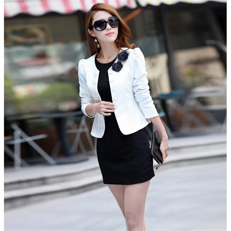 Rose Spring Women Floral Blazer Bow Brand White Short Blaser Female Large Plus Size Tops Long Sleeve XXL Feminino Work Wear Suit