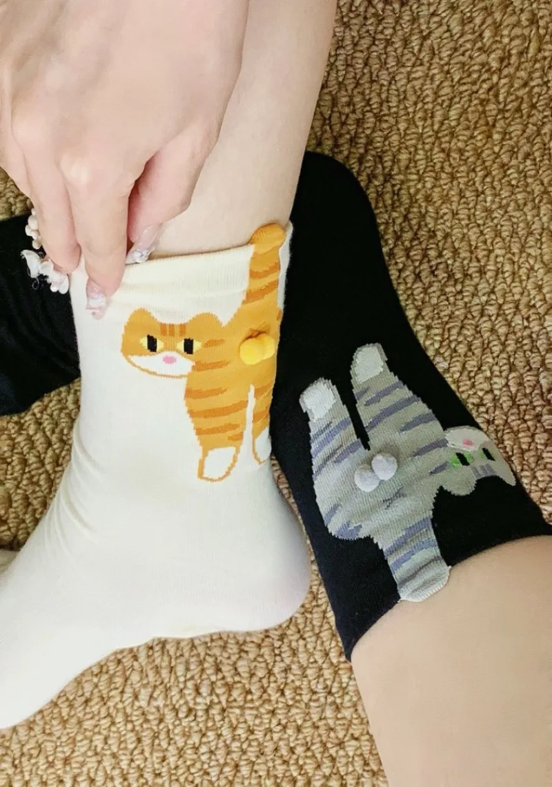 2/3/5 Paar niedliche Baumwollsocken mit Cartoon-Katzenmotiven, Paarsocken für Damen und Herren, lustige Katzensocken, Kawaii-Stricksocken, originelles Weihnachtsgeschenk – Detail 6