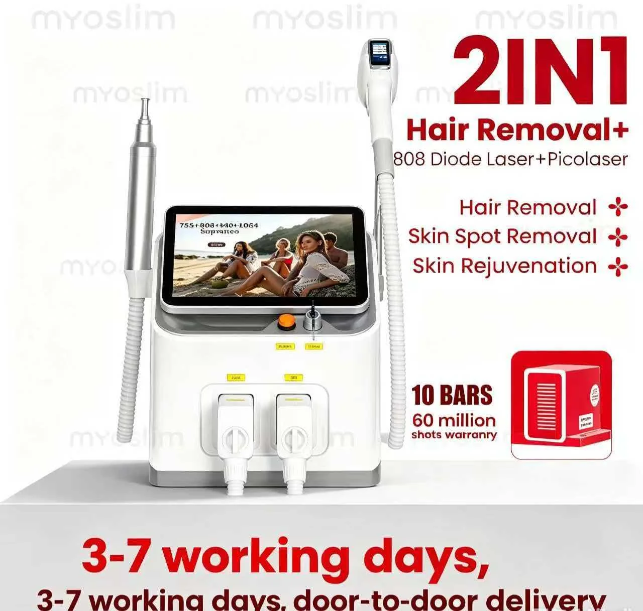 High Energy FAC 2‑IN‑1 5000W Diode Picosecond Laser Machine 755 808 940 1064nm Ice Cooling Hair Removal Tattoo Pigment Eliminati