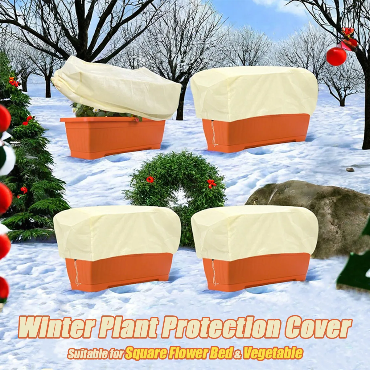 1pc capa de proteção de plantas de inverno-cama de flores quadrada & guarda de congelamento de vegetais com bainha elástica, material pp durável para jardim