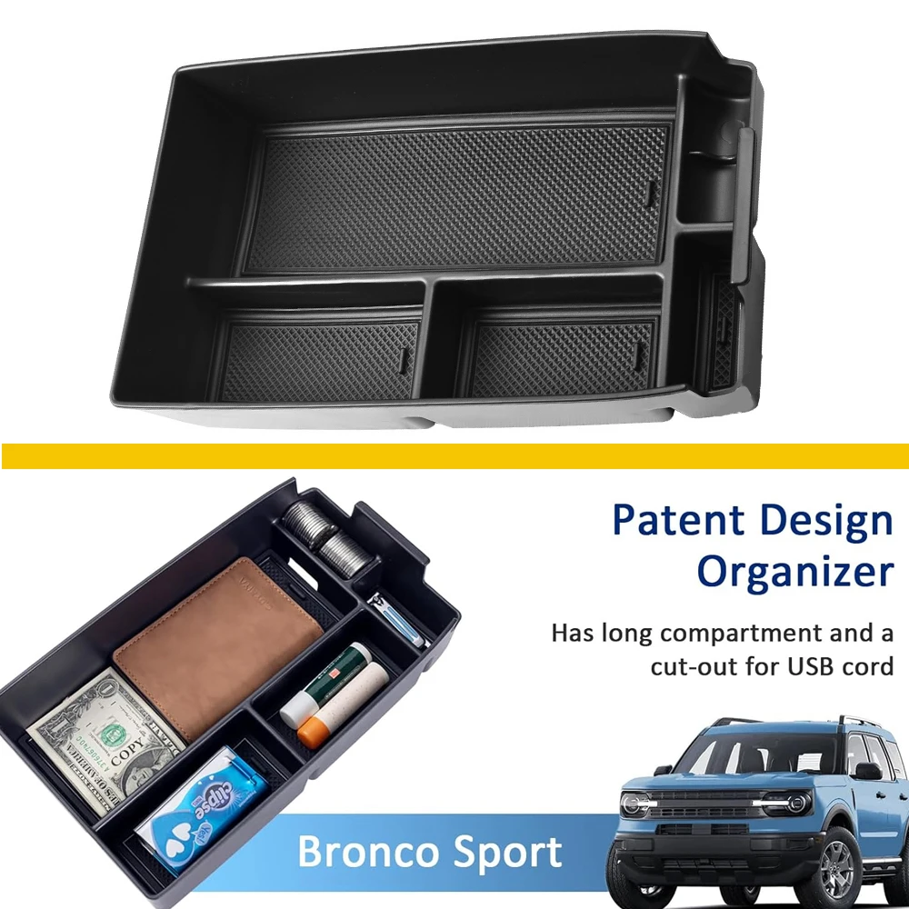 

Car Center Armrest Storage Box Tray Black For 2021-2023 Ford Bronco Sport