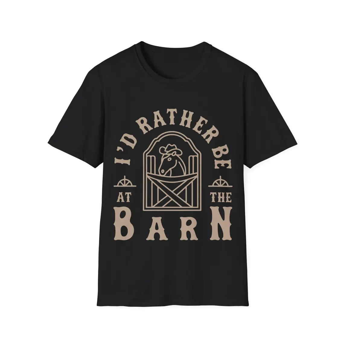 I'd Rather Be At The Barn T-Shirt Horse Riding Gift, Equestrian Tee Short Sleeve Crew Neck Top for Summer & Spring Clothing