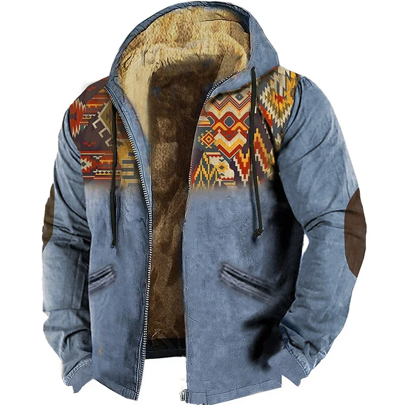 

Winter Jackets Men Zip-up Fleece Male Coats Hoodies Atezk Ethnic Tribe Padding Parka Clothing Windbreaker Sweatshirts Outerwears