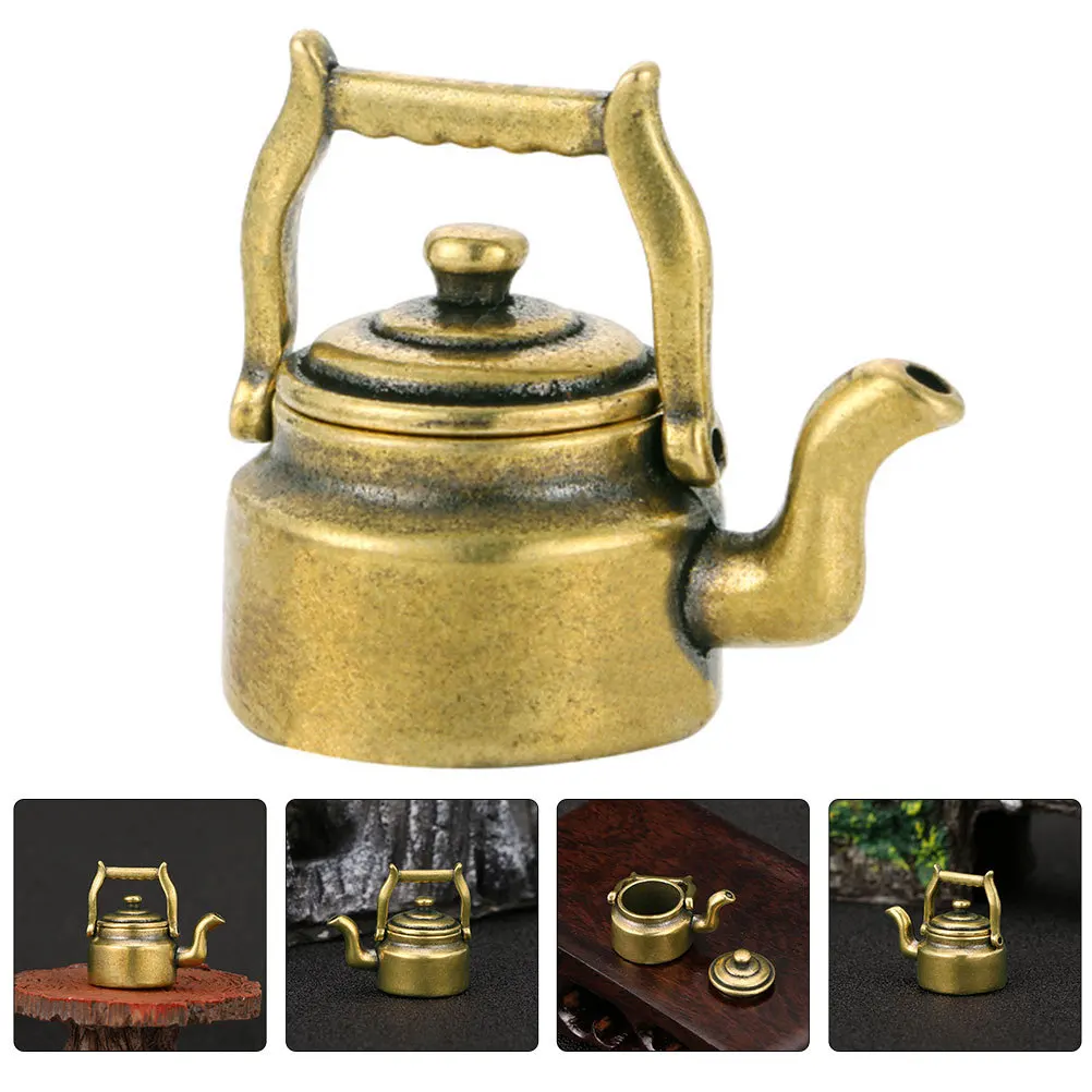 

Brass Mini Teapot Desktop Ornament Retro Artistic Tiny Tea Kettle Decor Brass Craft Gift Home Office Decoration