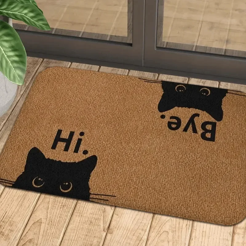 VIKAMA Doormat With ‘Hi’ And ‘Bye’ Text Adorable Black Cat Face Door Mat Machine Washable And Easy To Clean Home Decoration view 2