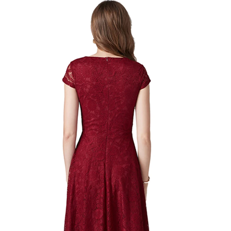 DongCMY High_Low Lace O-Neck Burgundy Color Prom Dress Elegant Plus Size Special Occasion Vestidos Gala For Women