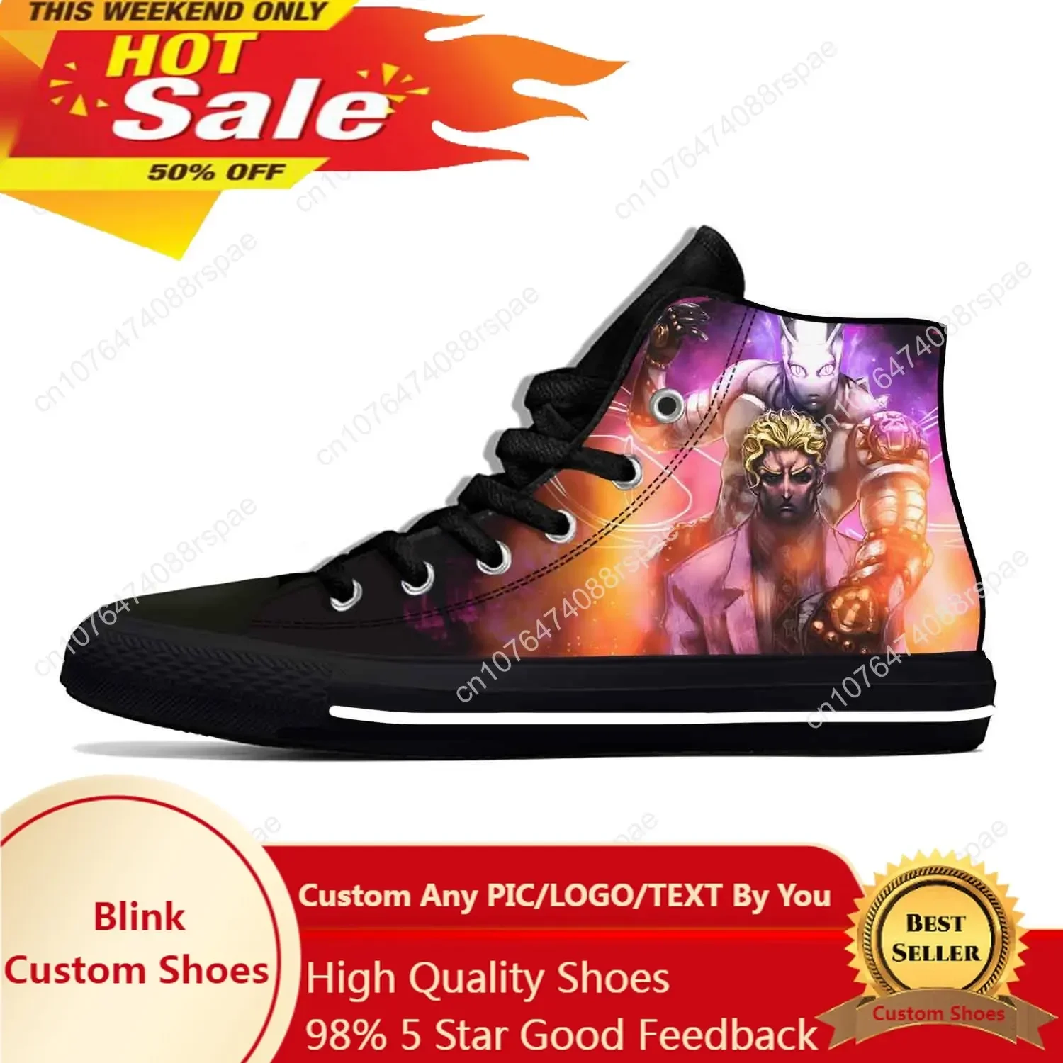 

Anime Cartoon Killer Queen JoJo Bizarre Adventure Casual Cloth Shoes High Top Lightweight Breathable 3D Print Men Women Sneakers