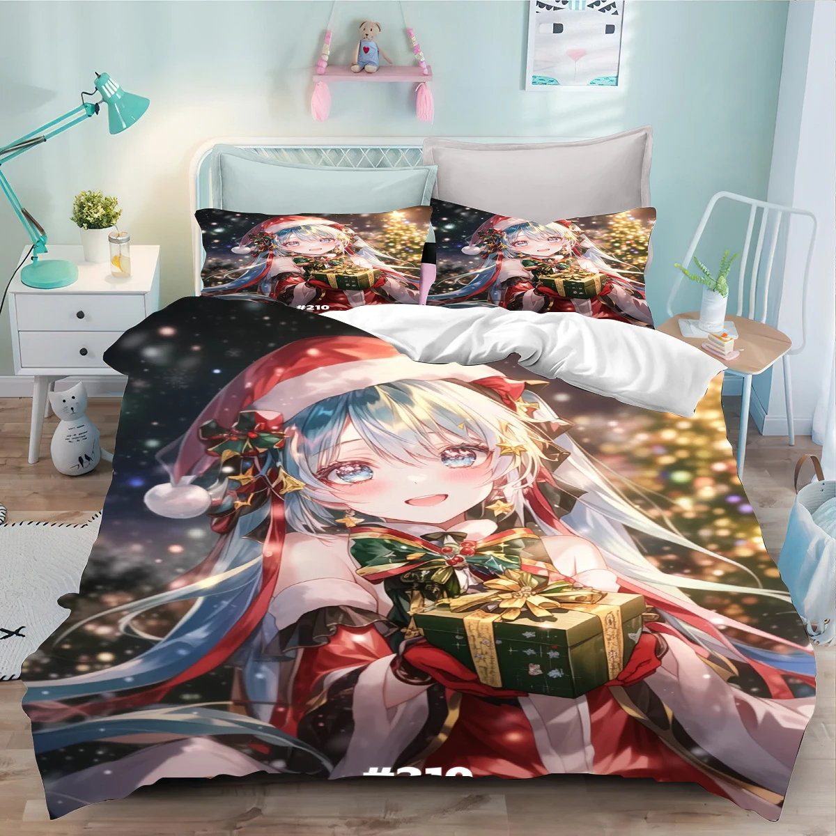 Hatsunes Mikued Duvet Cover Set Cartoon Anime Singer Mikus Bedding Set Virtual Idol Mikus Quilt Cover Pillowcase Set Twin Queen