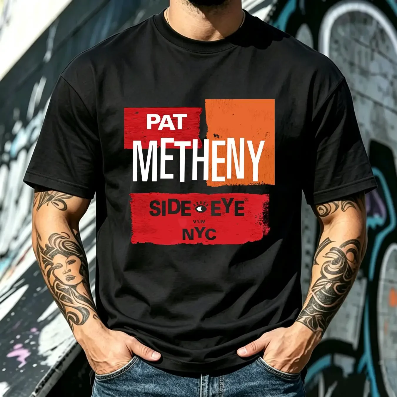 washed T Shirt NEW Pat Metheny Side eye For Man Women Black All Size QQ1230 vintage Washed Stretched Top For Everyday Wear