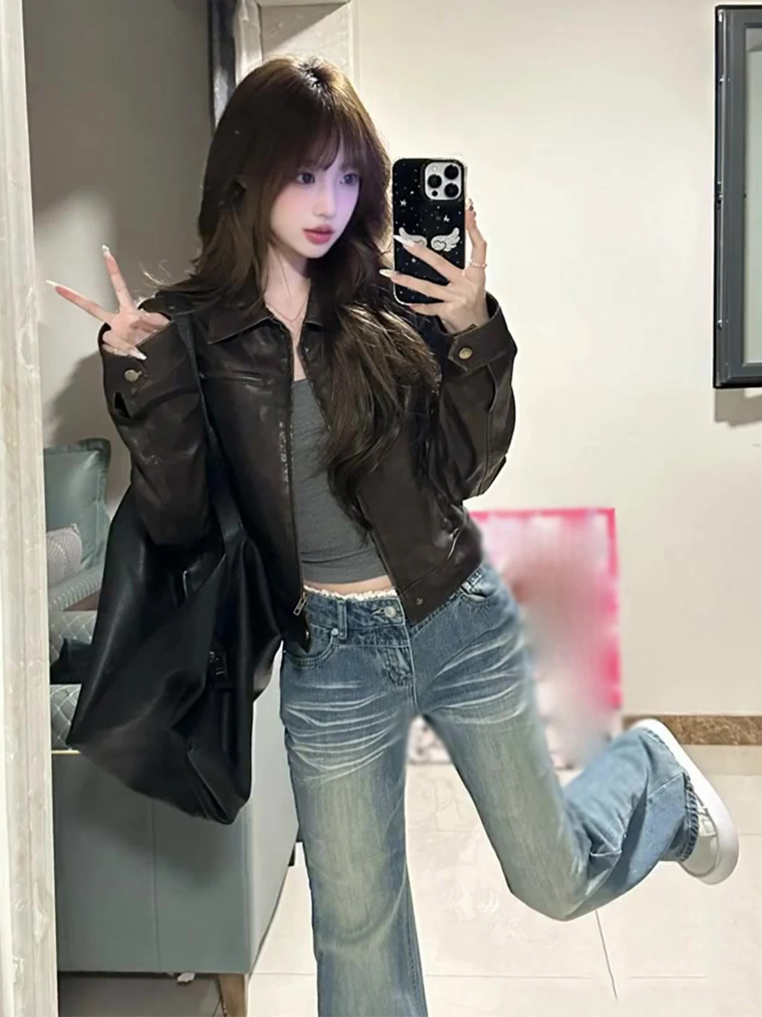 

Байкерские куртки, женская куртка в стиле ретро, летняя Harajuku Crew, милый девичий подарок на день рождения для девочек, милый милый подарок на Хэллоуин, элегантный