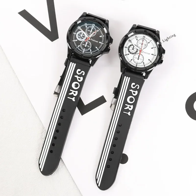 Reloj deportivo Unisex, cronógrafo de cuarzo con correa de silicona a rayas para hombre, mujer, niño y niña