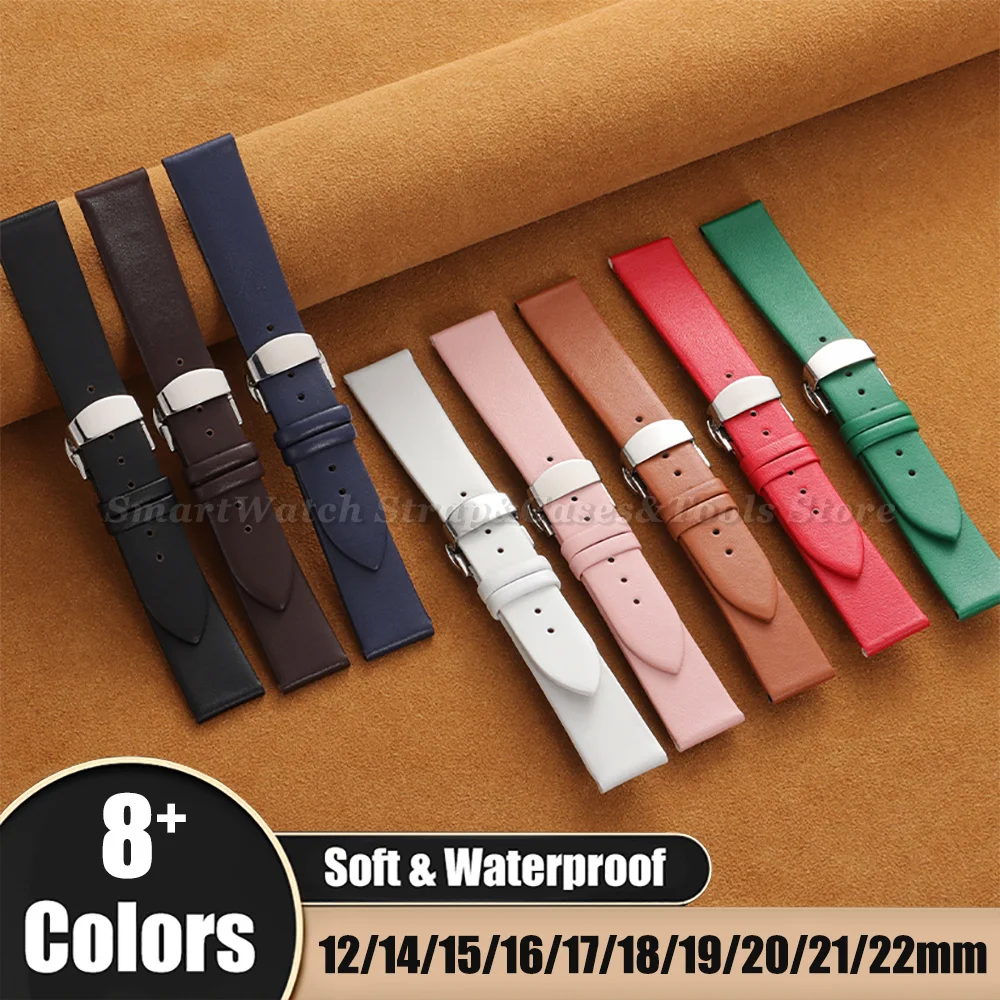 

Ultra-Thin Genuine Leather Watch Strap 12/14/15/16/17/18/19/20/21/22mm Soft Cowhide Band Butterfly Clasp for Man Women Wristband