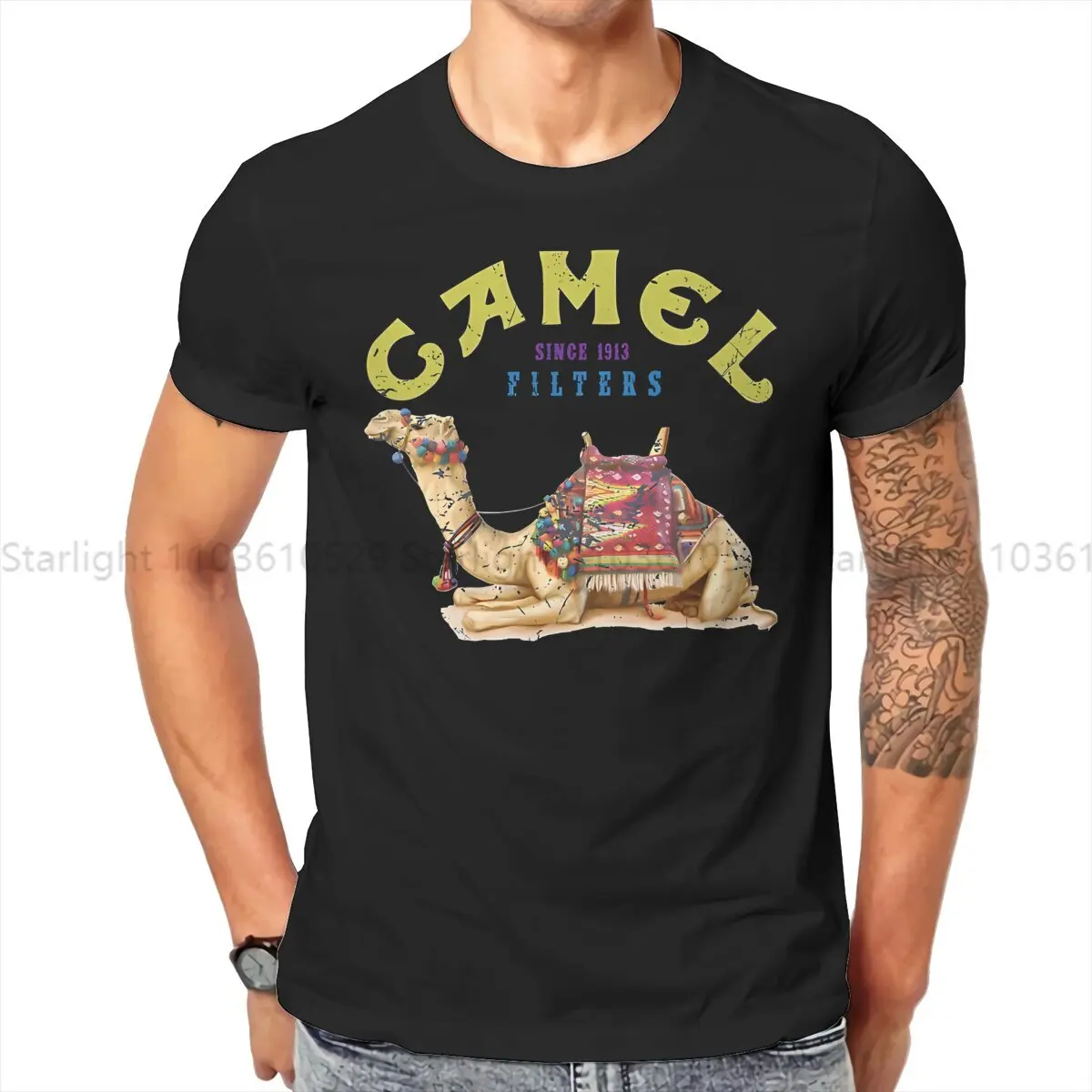 

Dromedary Crush Cigarette Joe Camel Man's TShirt Camel Crewneck Tops T Shirt Humor Birthday Gifts