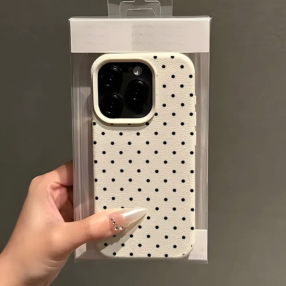 Custodia Morbida Vintage con Motivo a Pois Neri per iPhone 15 16 17 Pro Max 11 12 13 Pro 15 14 Plus 17 Air X Xs XR