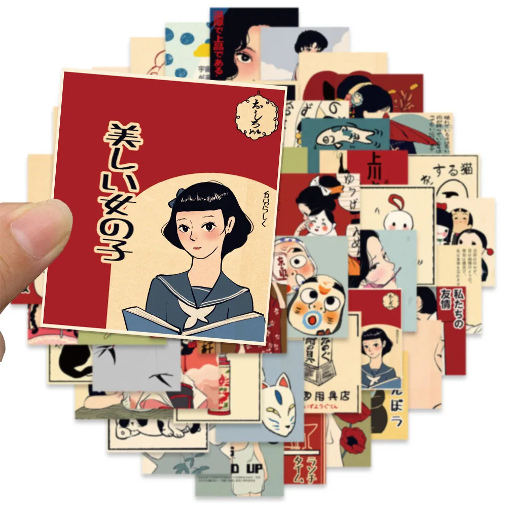 50PCS Retro Cartoon Japanese Culture Aesthetics Stickers DIY Manual Scrap Book Laptop Luggage Waterproof Graffiti Stickers view 2