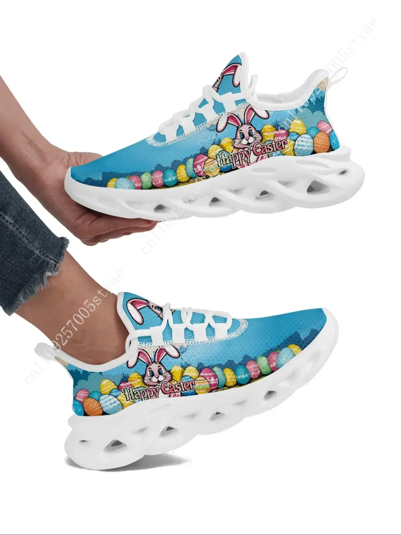 Men's Easter Themed Rabbit & Egg Print Sneakers, Casual Comfortable Sports Running Shoes, Trendy All-match Sneakers for Daily We