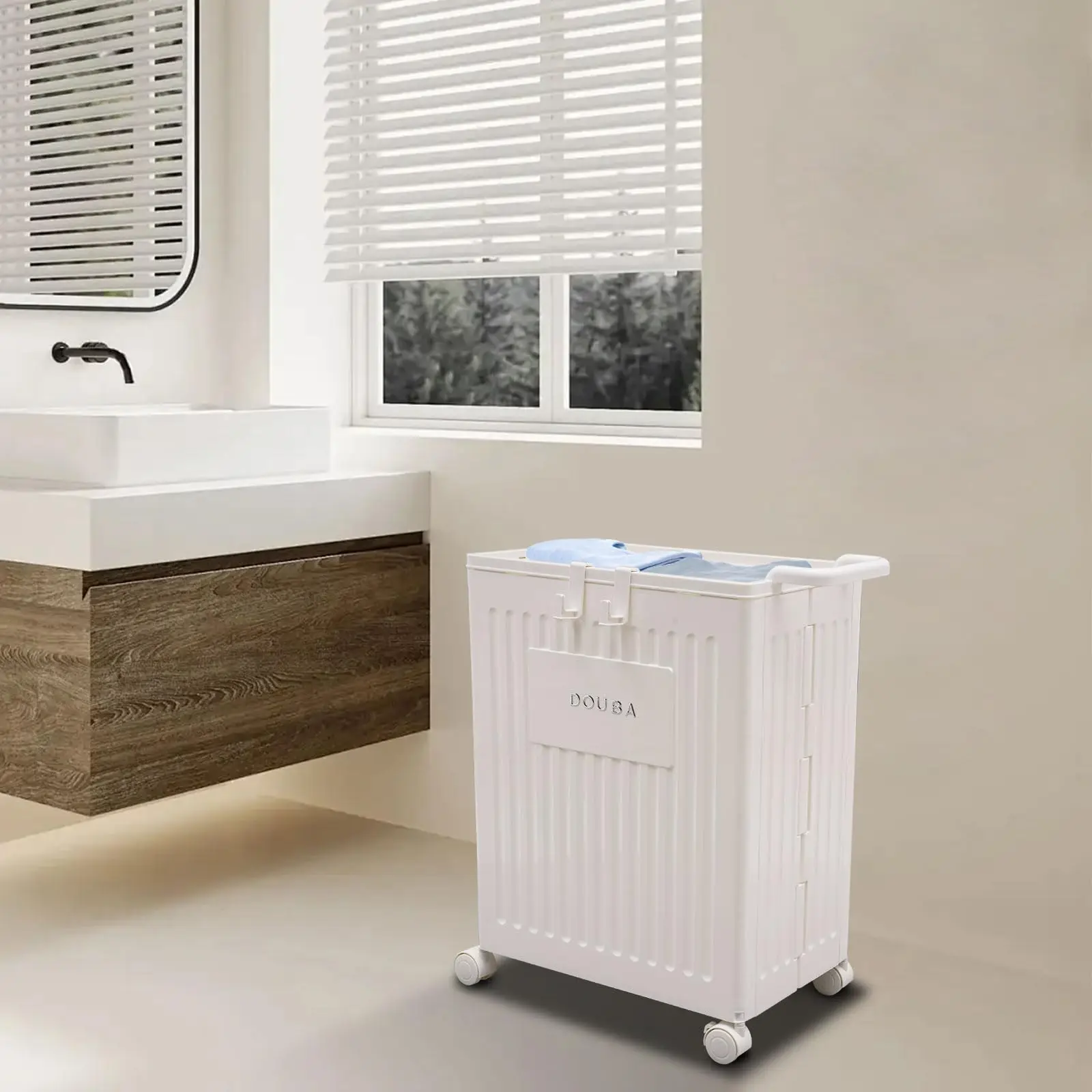 Storage Box with Universal Wheels, Collapsible Removable Storage Organizer with Removable Lid, Portable Free Standing Rectangula