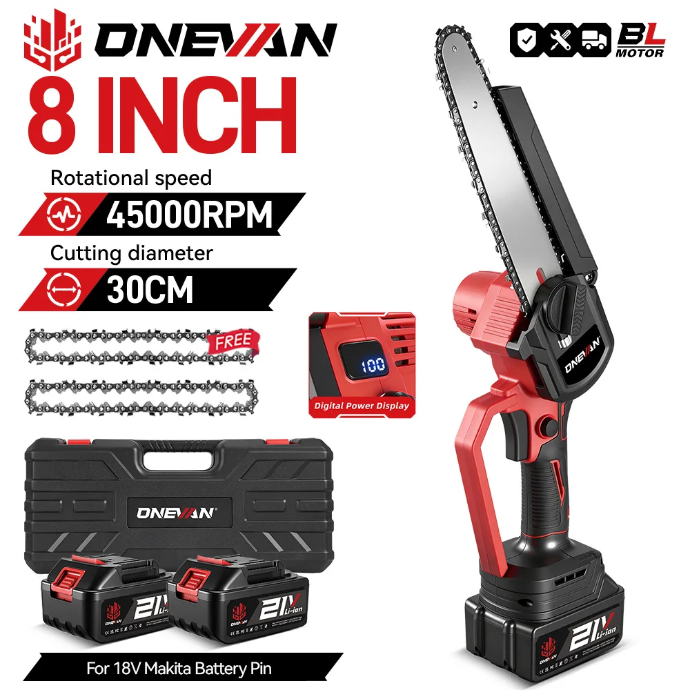 ONEVAN – scie électrique sans balais de 8 pouces, huileur automatique, tronçonneuse de jardinage portative, outil de travail du bois pour Makita, broche de batterie 18V