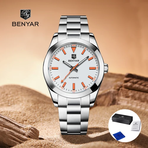 Relojes BENYAR para hombre, reloj automático de lujo para hombre, reloj de pulsera mecánico de acero inoxidable, regalo luminoso resistente al agua con caja