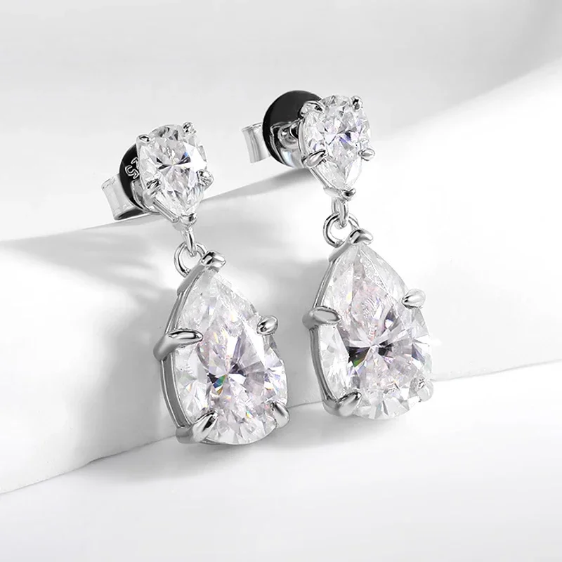 Smyoue 7cttw Pear Cut 100% D Color Full Moissanite Drop Earrings for Women Top Quality 925 Sterling Silver Plated 18k Jewelry