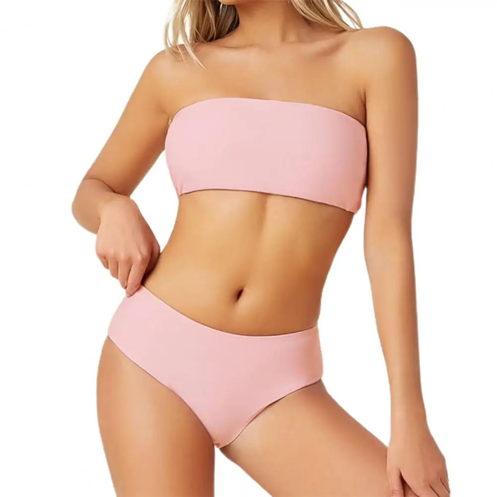 Popular Swimming Costume  Off Shoulder Lightweight Split Bathing Suit  Tube Top High Waist Panty Bikini