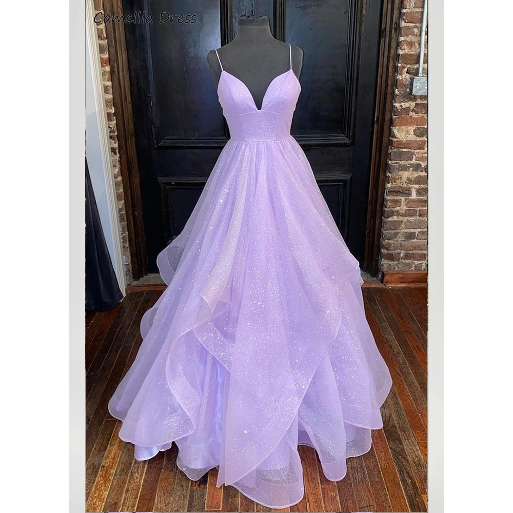 Sparkle Straps Party Dresses Multi-Tiered A-Line Evening Dress Lavender Elegant and Pretty Women\'s Dresses Vestidos De Fiesta