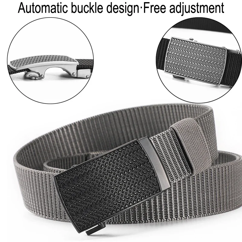 Men\'s Nylon Canvas Automatic Belt Casual Fashion Webbing Belt for Jeans Designer Cintures for Men Working Belt Fabric Male ZX007