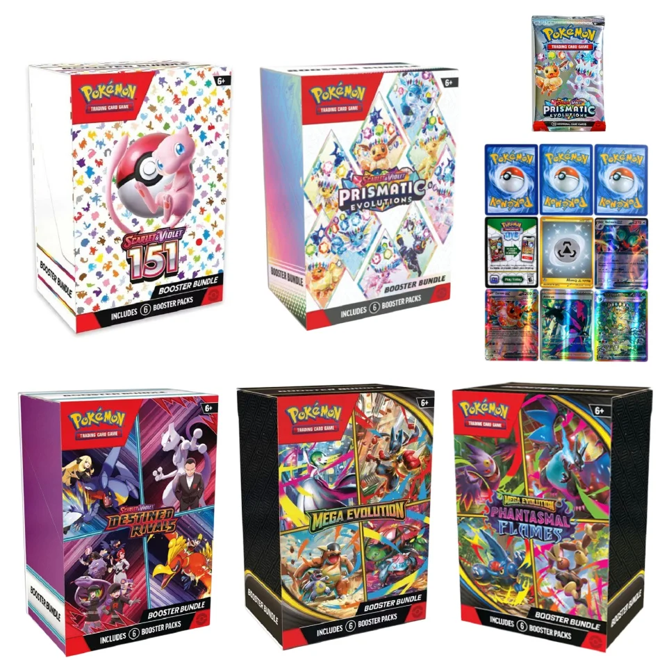 Poké Mon TCG Booster Bundle SV151 Prismatic Evolutions Mega Phantasmal Flames Rare Holo Trading Cards Collectible Game Gifts