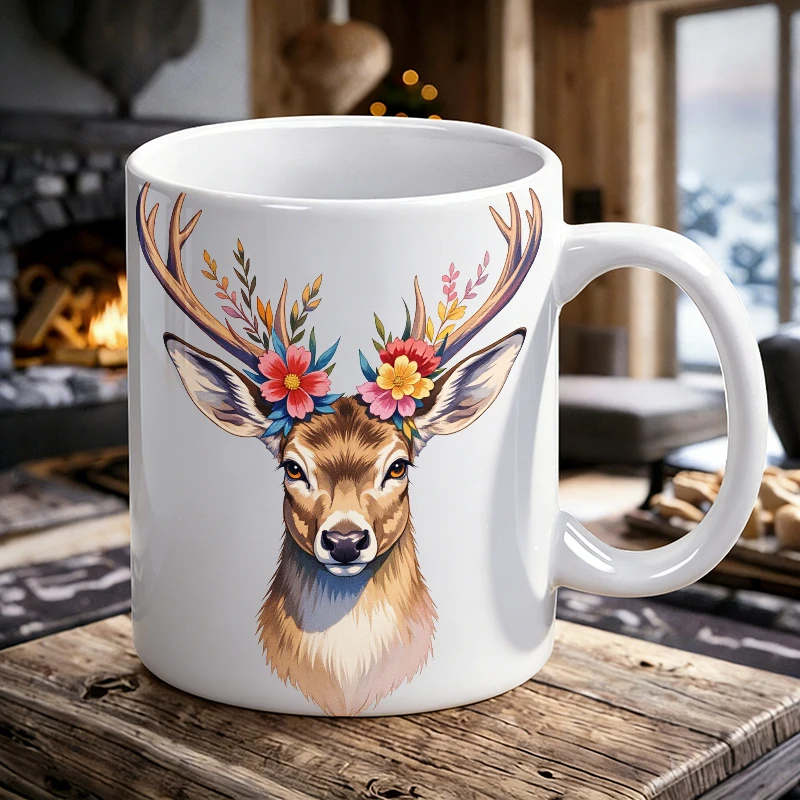 

Whimsical Deer with Floral Antlers printed Mug Coffee Cup Ceramic Cup