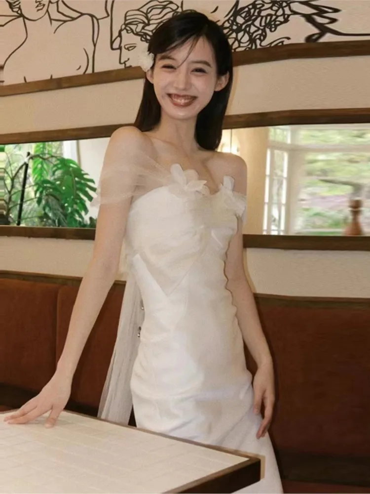 

Mori Style Simple Lightweight Wedding Dress Fishtail Light Luxury White Small Tail Yarn Slim Fit Slimming Bride Engagement