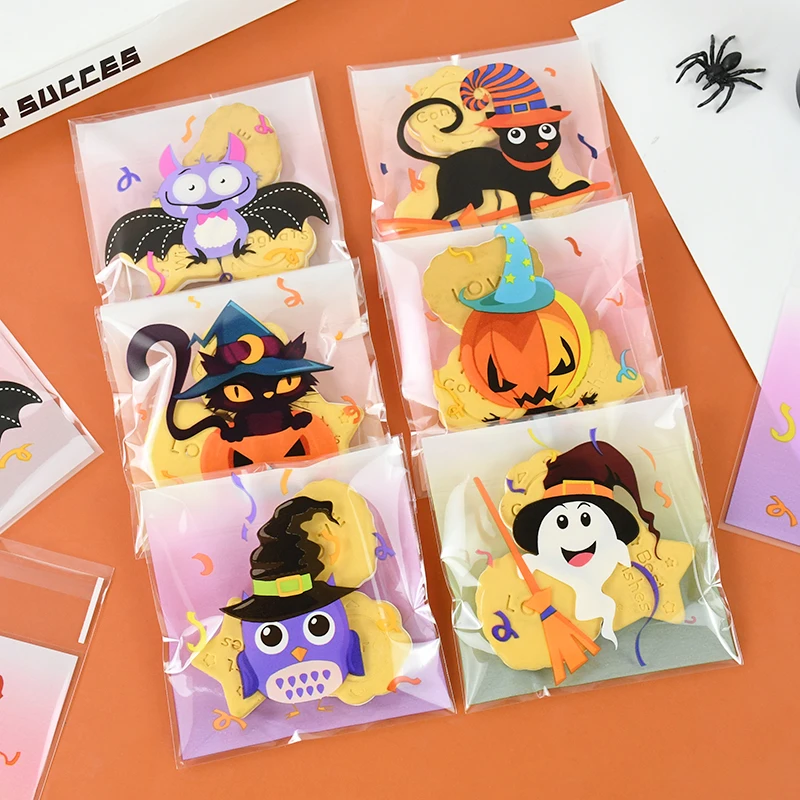 

100Pcs Halloween Candy Gift Bag Pumpkin Witch Ghost Packing Bag Halloween Party Decorations Kids Gift Trick Or Treat Supplies