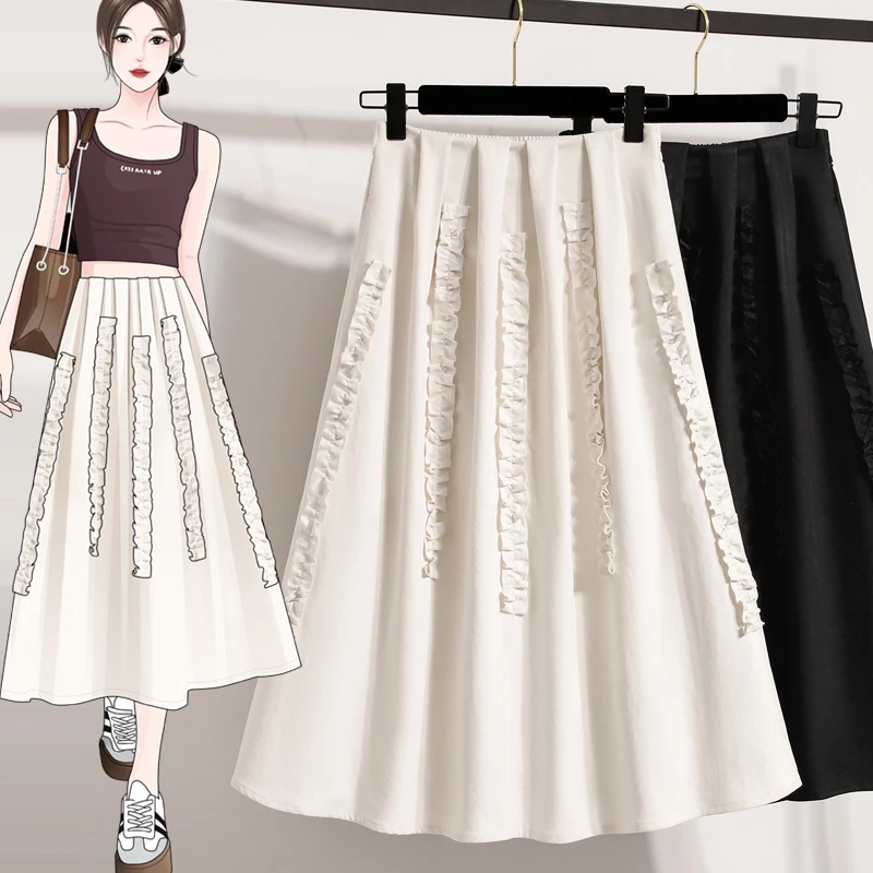 

Элегантная женская юбка миди больших размеров с кружевом, свободного кроя, А-силуэт, для весны и лета, новая коллекция, повседневная, для офиса, в художественном стиле