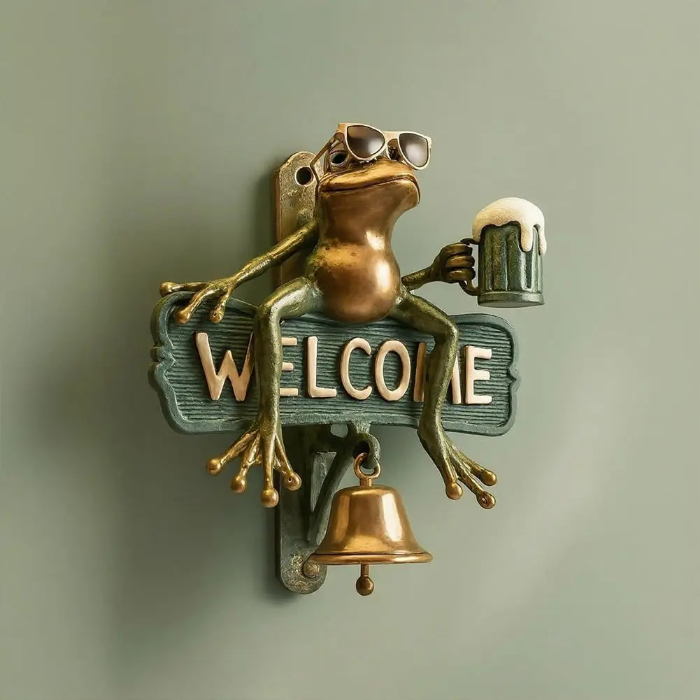 Chill Frog WELCOME Doorbell Beer Frog Wind Chimes Resin Ornaments Hanging Decorations Crafts