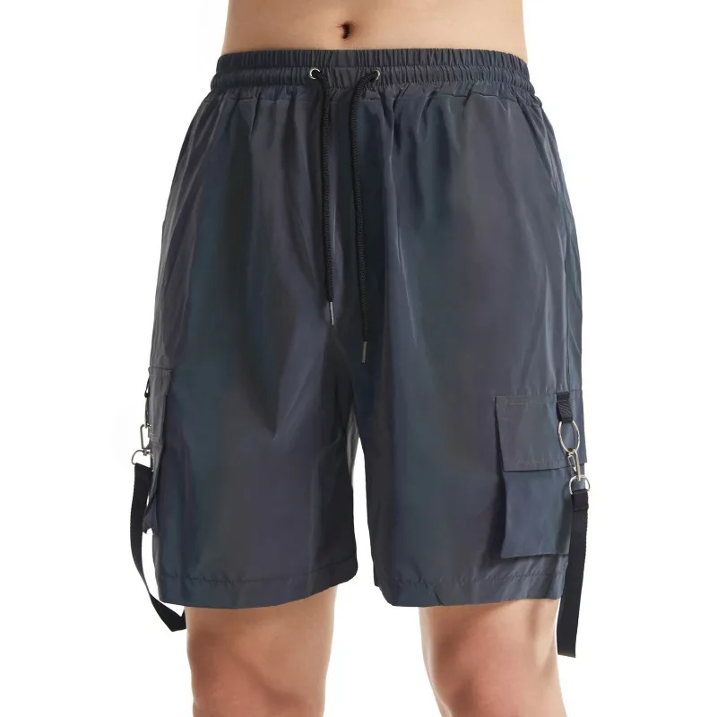 Светоотражающие голографические шорты-карго, мужские 5-дюймовые переливающиеся шорты для спецодежды, летние уличные тактические брюки, уличная одежда для бега, мешковатые