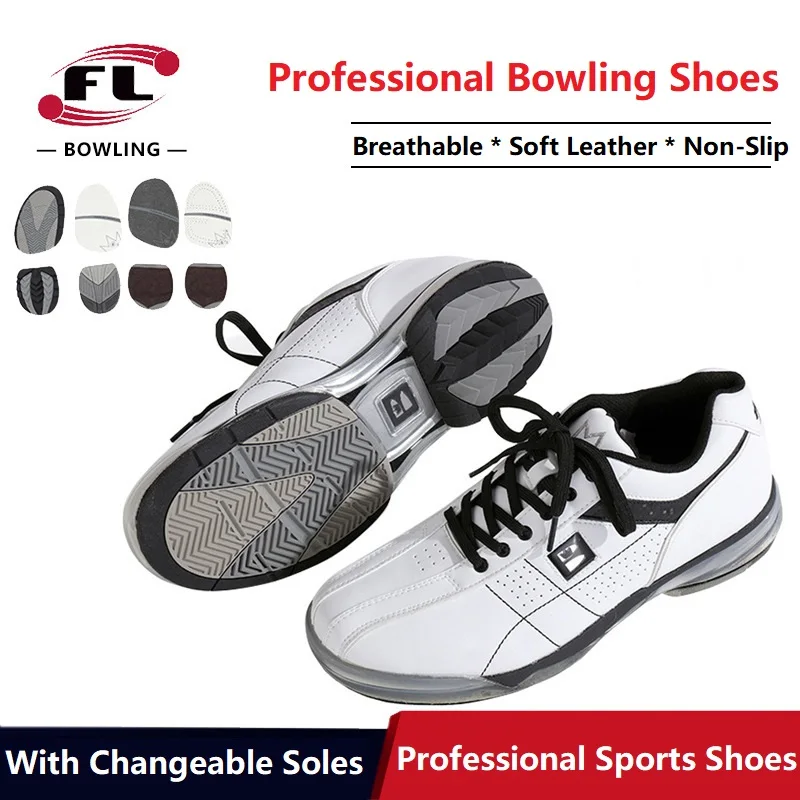 2025 New Men Bowling Shoes Changeable Skidproof Sole Professional Bowling Shoes Breathable Training Sports Sneakers Big Size