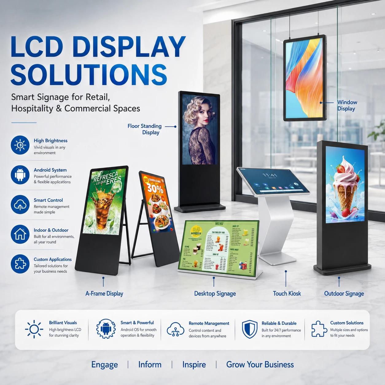32 43 49 55 65 Inches Self-Service Digital Horizontal Totem Interactive Touch Screen Information Kiosk