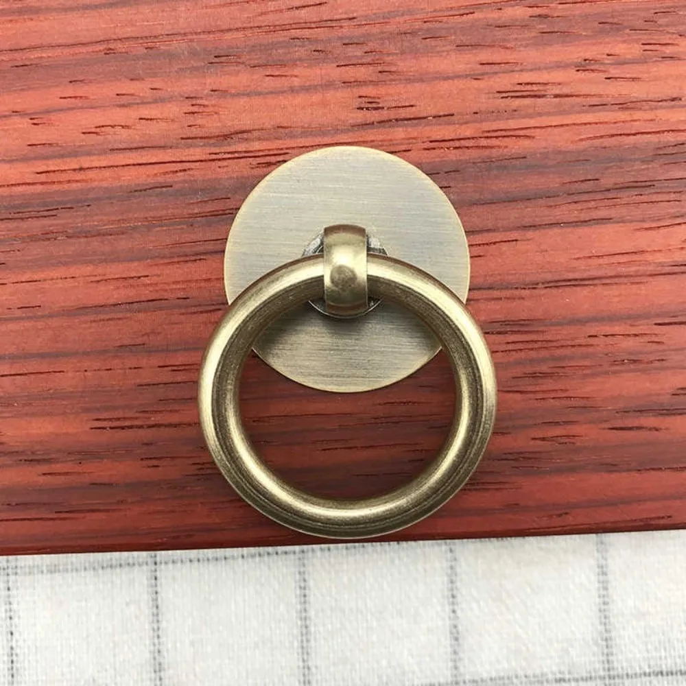 New Chinese Style Solid Brass Round Ring Pull Handle, Single Hole Drawer Knob, Vintage Circular Pull Knob For Wardrobe Door