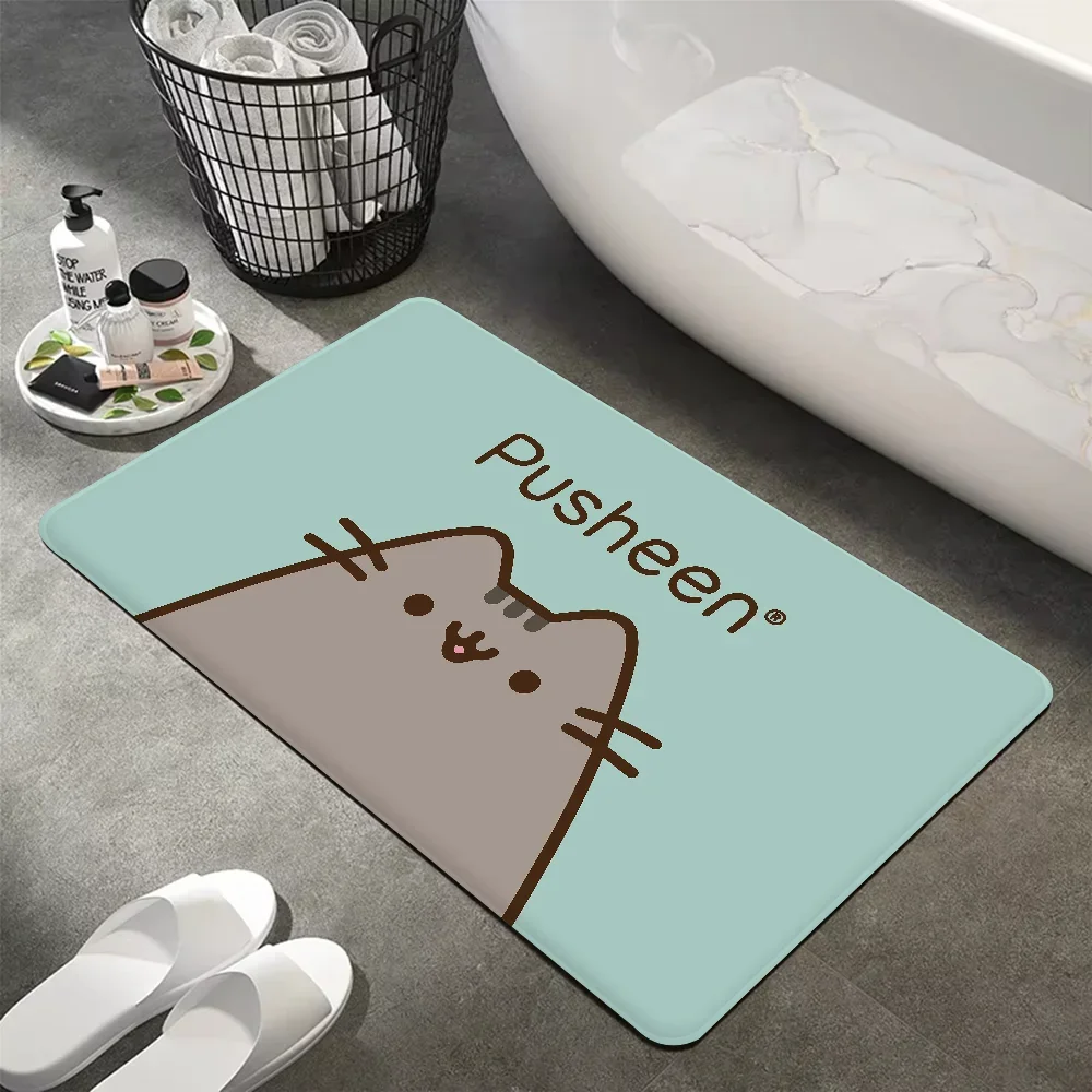 1PC Cute Cat P-Pusheens Floor Mat Entrance Door Mat Anti-slip Home Soft Badmat Front Door Indoor Outdoor Mat Household Carpets