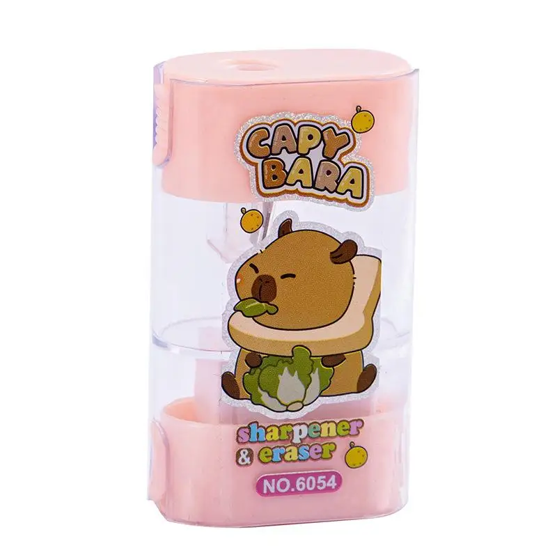 4Pcs 크리 에이 티브 만화 Capybara 2In1 수동 연필 깎이 지우개 귀여운 어린이 편지지 선물 학생 학교 용품